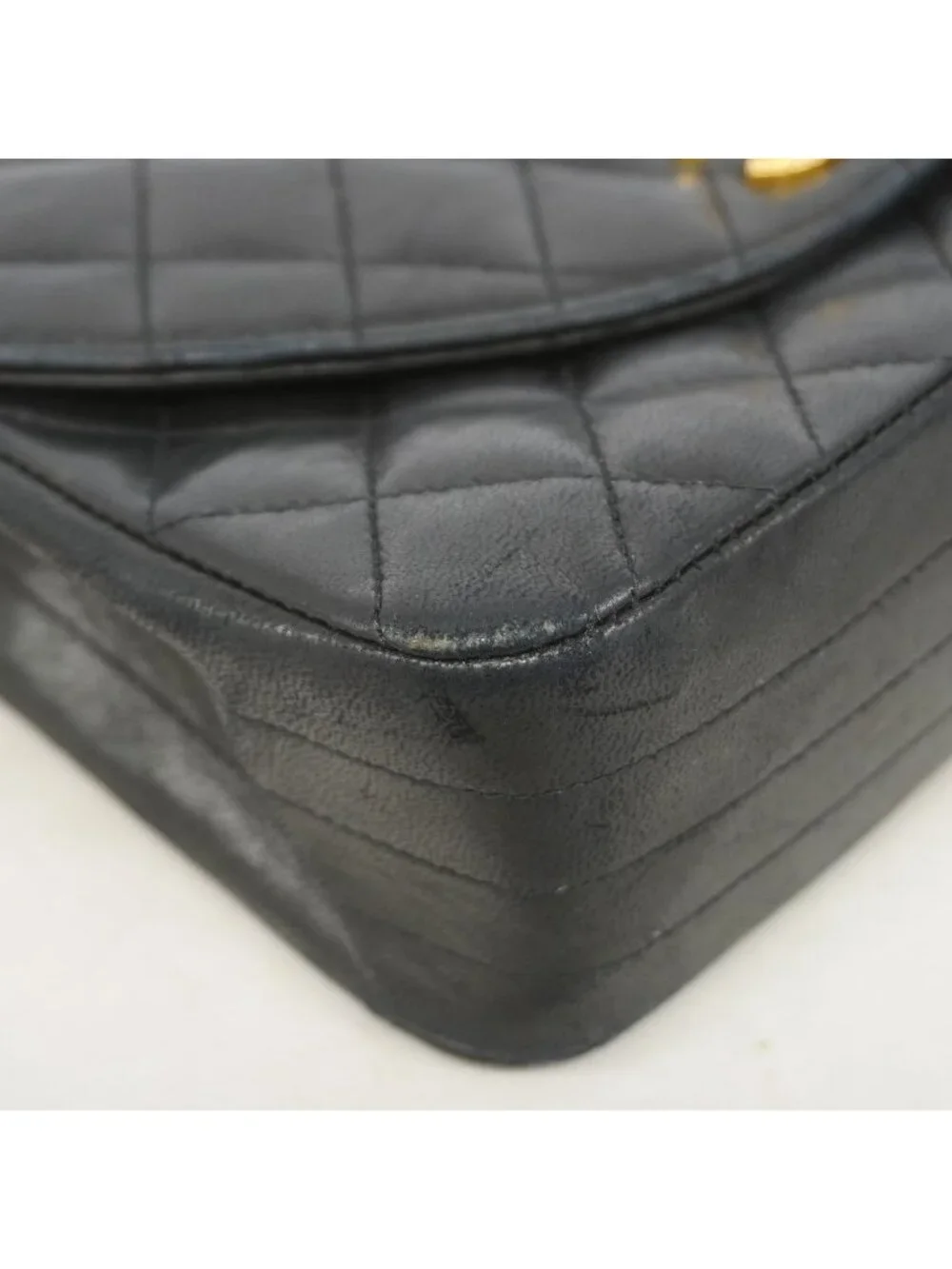 Chanel Shoulder Bag Quilted Lambskin Black Gold